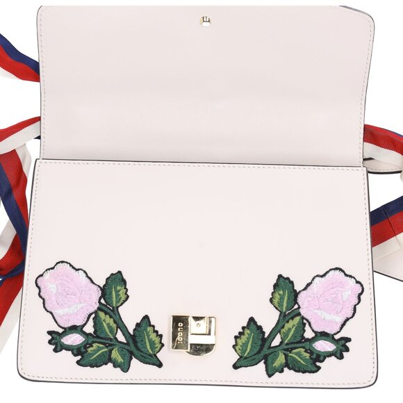 GUCCI Sylvie Shoulder Bag 421882 White Pink Multi Leather Floral Embroidery - Picture 10 of 10